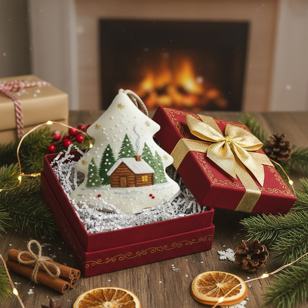 Rubbyoo Tree-shaped Embroidery Kit - Snowy Cabin Pines | Easy Starter Handiwork | Warm Holiday Decor - image 8