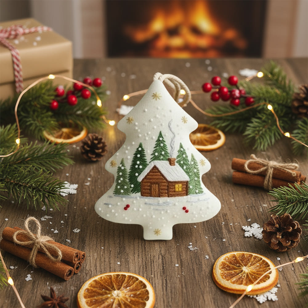 Rubbyoo Tree-shaped Embroidery Kit - Snowy Cabin Pines | Easy Starter Handiwork | Warm Holiday Decor - image 7