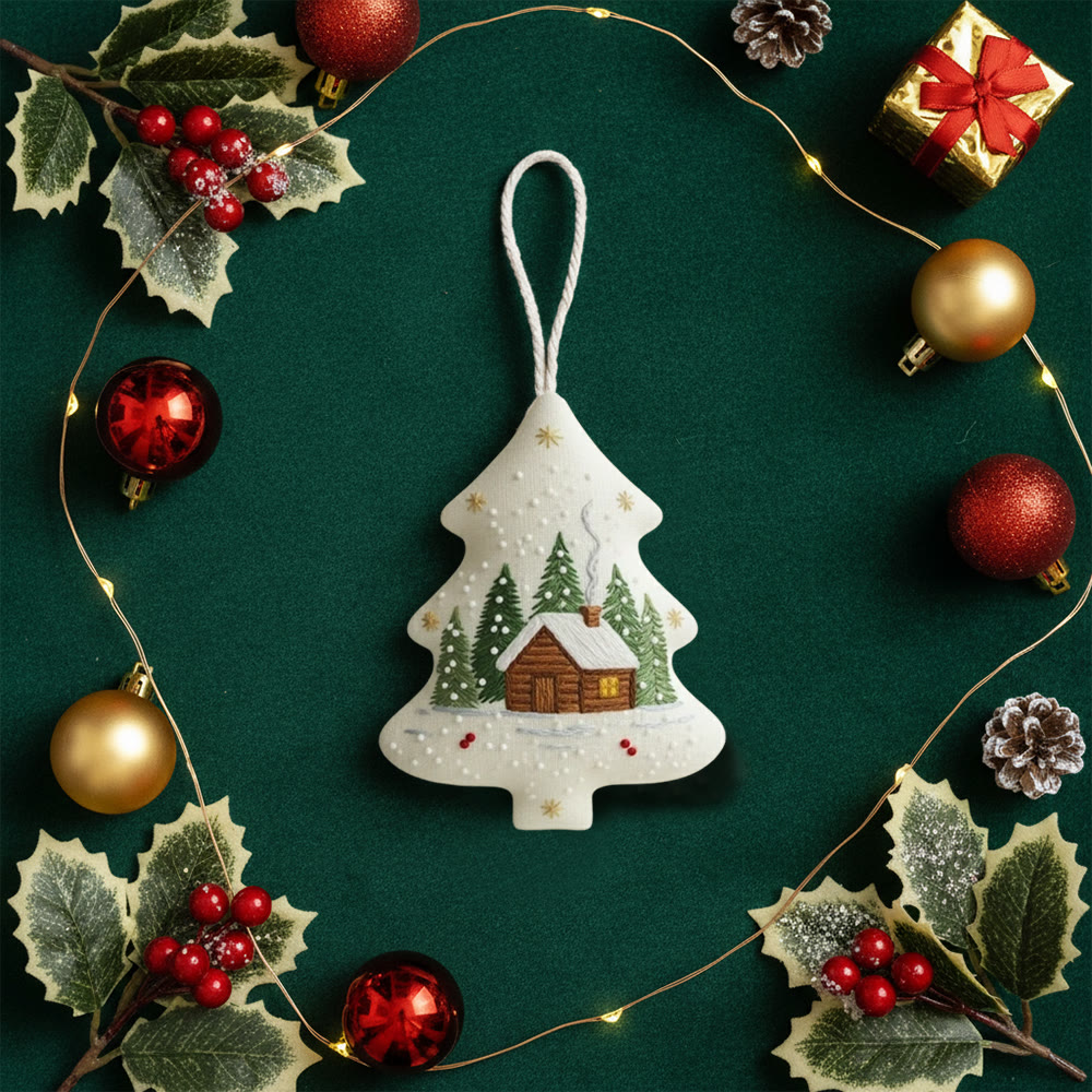 Rubbyoo Tree-shaped Embroidery Kit - Snowy Cabin Pines | Easy Starter Handiwork | Warm Holiday Decor - image 10