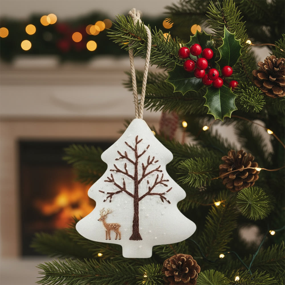 Rubbyoo Tree-shaped Embroidery Kit - Deer With Tree | Unique Winter Craft | Nice For Room Decor - 6 inches hoop kit - image 1