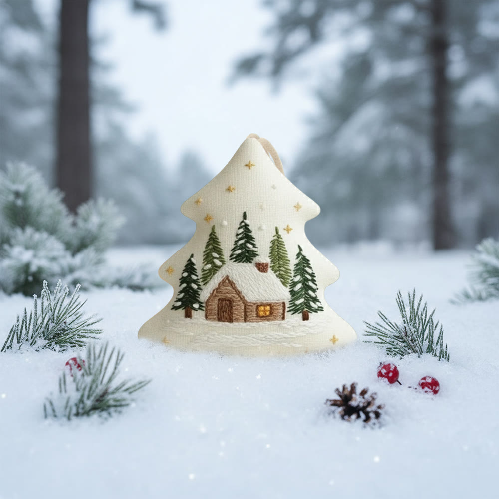 Rubbyoo Tree-shaped Embroidery Kit - Cozy Winter Cabin | DIY Craft for Beginners | Whimsical Holiday Ornament - image 5