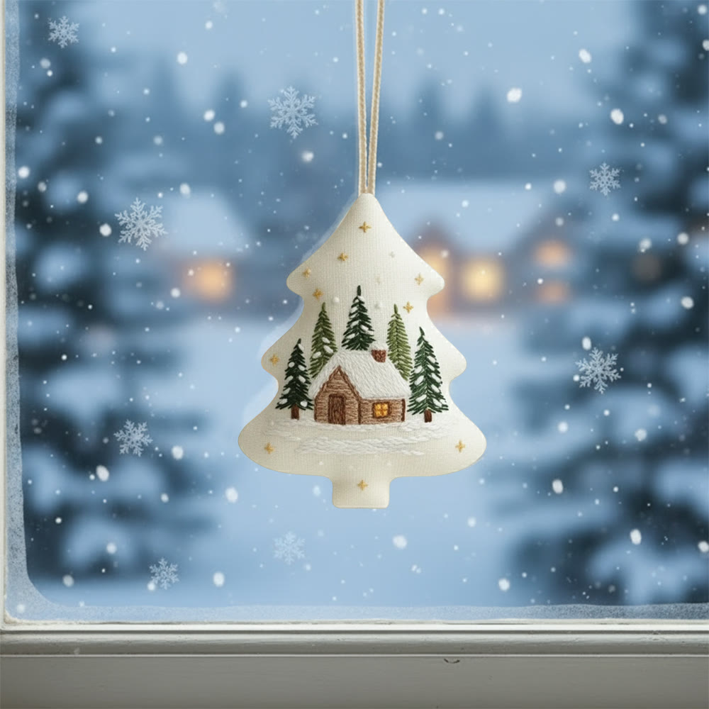 Rubbyoo Tree-shaped Embroidery Kit - Cozy Winter Cabin | DIY Craft for Beginners | Whimsical Holiday Ornament - image 2