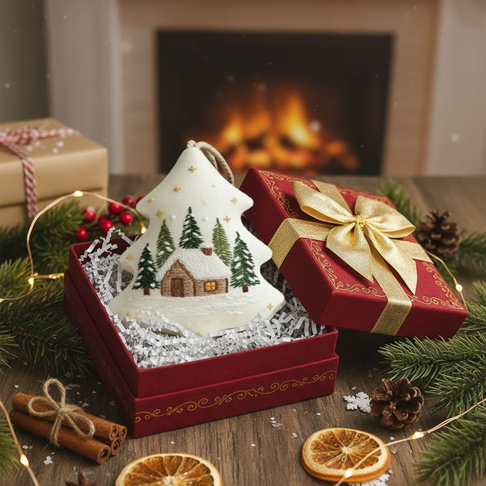 Rubbyoo Tree-shaped Embroidery Kit - Cozy Winter Cabin | DIY Craft for Beginners | Whimsical Holiday Ornament - image 8