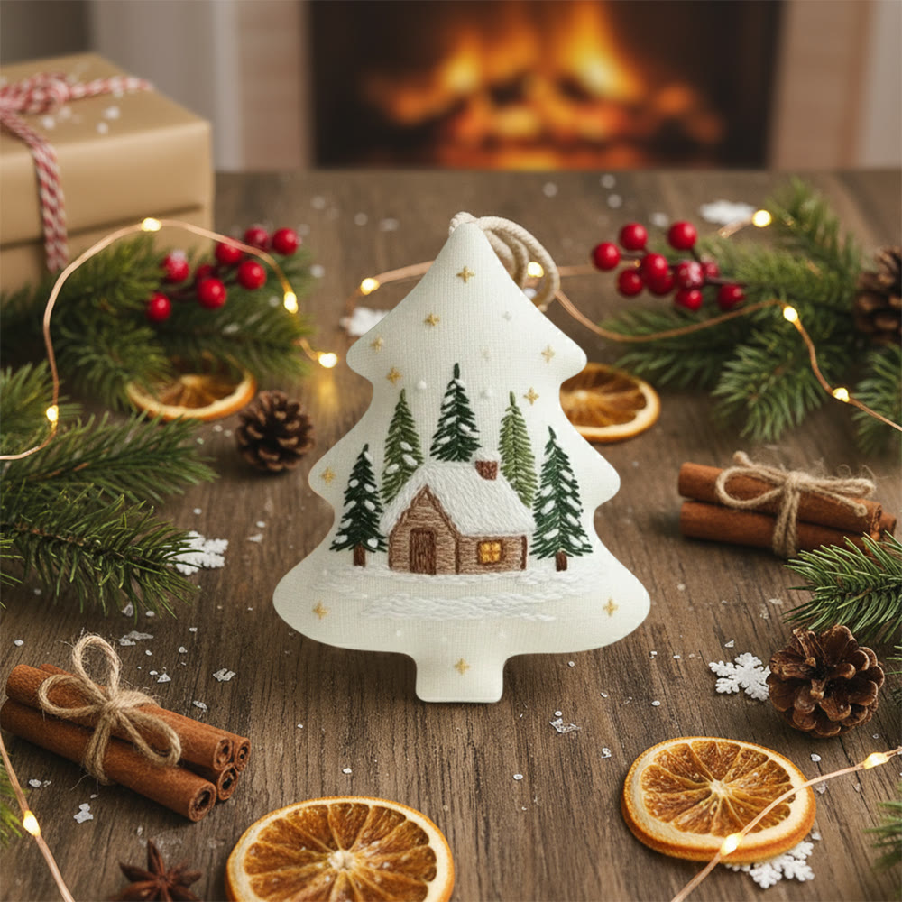 Rubbyoo Tree-shaped Embroidery Kit - Cozy Winter Cabin | DIY Craft for Beginners | Whimsical Holiday Ornament - image 7