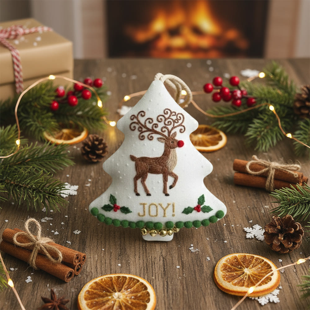 Rubbyoo Tree-shaped Embroidery Kit - Christmas Joyful Deer | Lovely Animal Art | Diy Hanging Craft  - image 2