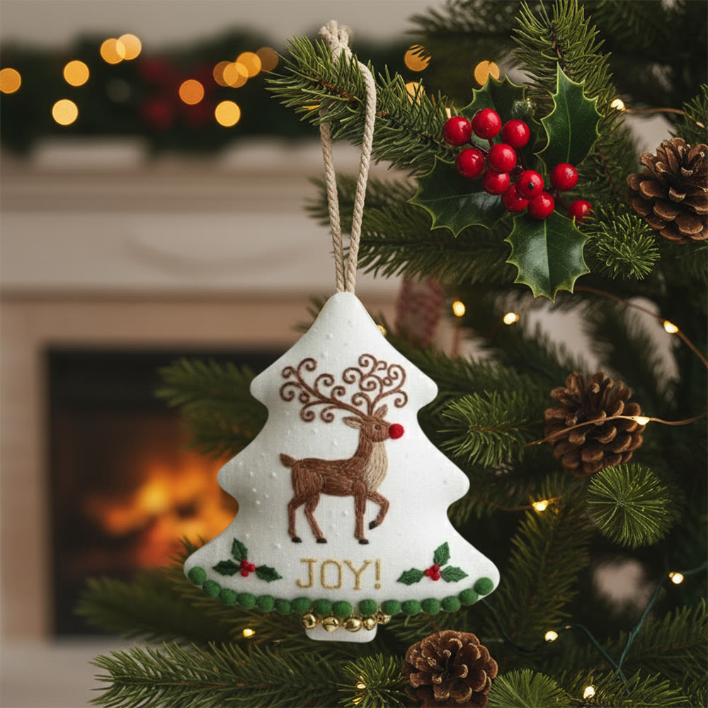 Rubbyoo Tree-shaped Embroidery Kit - Christmas Joyful Deer | Lovely Animal Art | Diy Hanging Craft  - 6 inches hoop kit - image 1