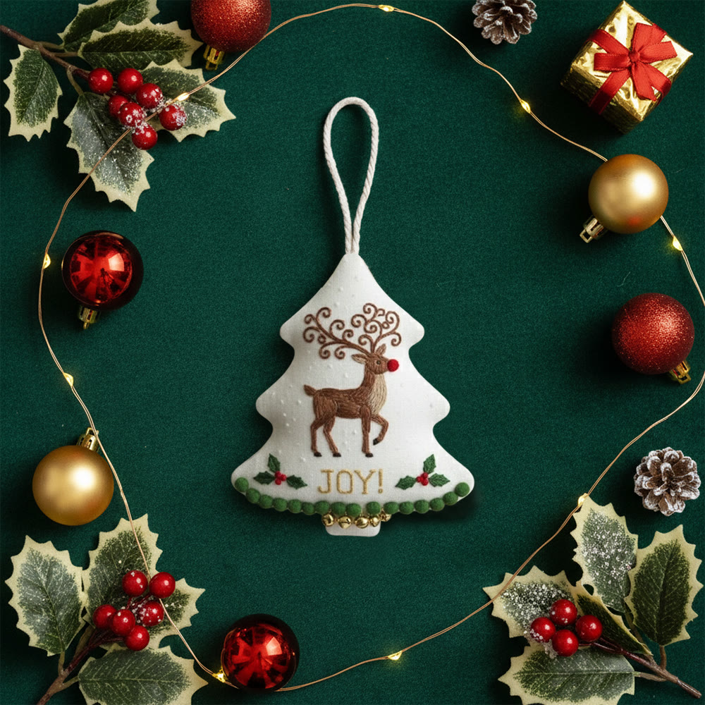 Rubbyoo Tree-shaped Embroidery Kit - Christmas Joyful Deer | Lovely Animal Art | Diy Hanging Craft  - image 9