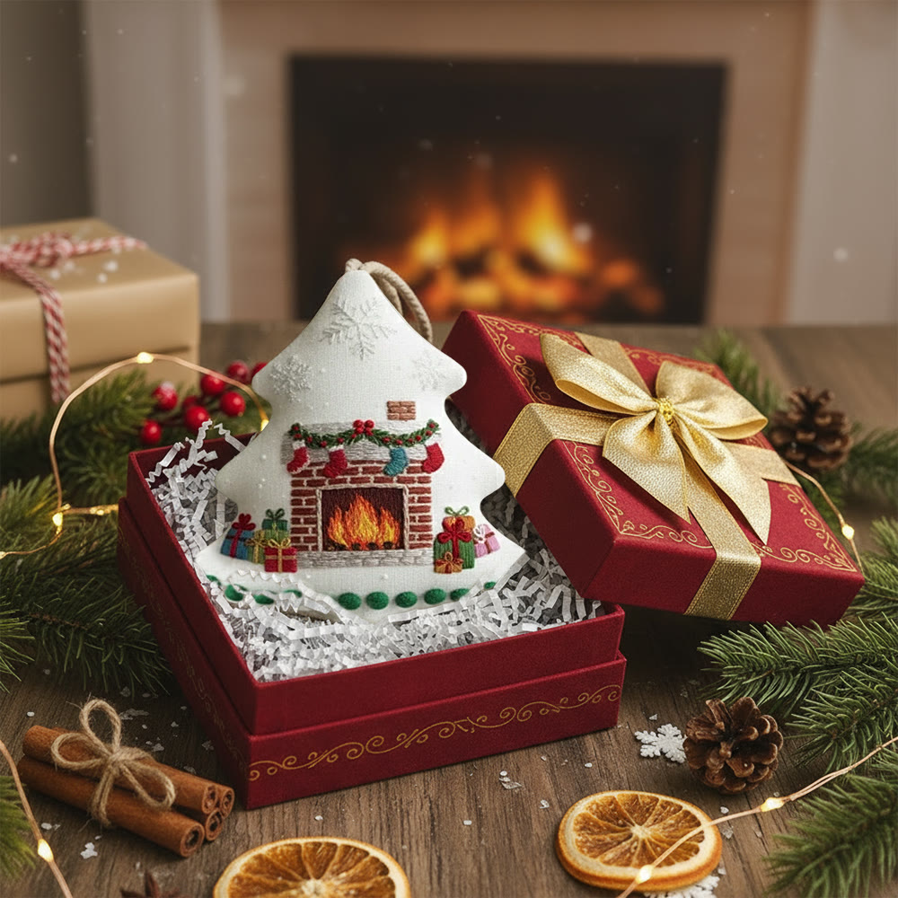 Rubbyoo Tree-shaped Embroidery Kit - Christmas Fireplace | Diy Holiday Gift | Handmade Needle Art - image 4