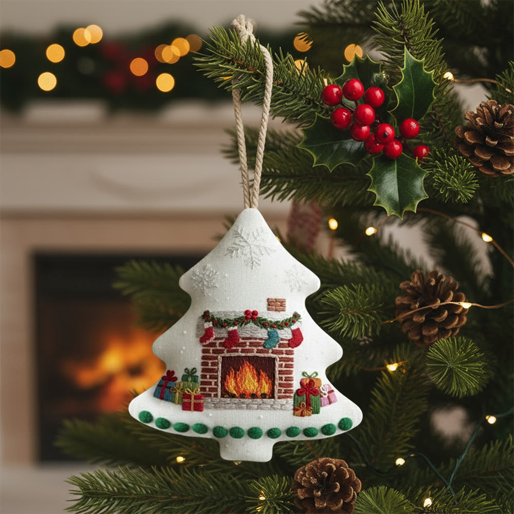 Rubbyoo Tree-shaped Embroidery Kit - Christmas Fireplace | Diy Holiday Gift | Handmade Needle Art - 6 inches hoop kit - image 1