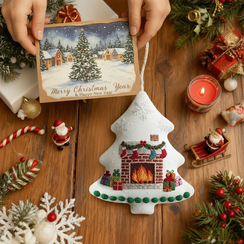 Rubbyoo Tree-shaped Embroidery Kit - Christmas Fireplace | Diy Holiday Gift | Handmade Needle Art - image 3