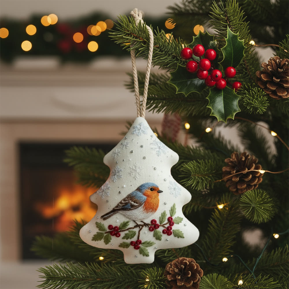 Rubbyoo Tree-shaped Embroidery Kit - Winter Robin | Charming Handmade Ornament | Perfect for Craft Enthusiasts - 6 inches hoop kit - image 1