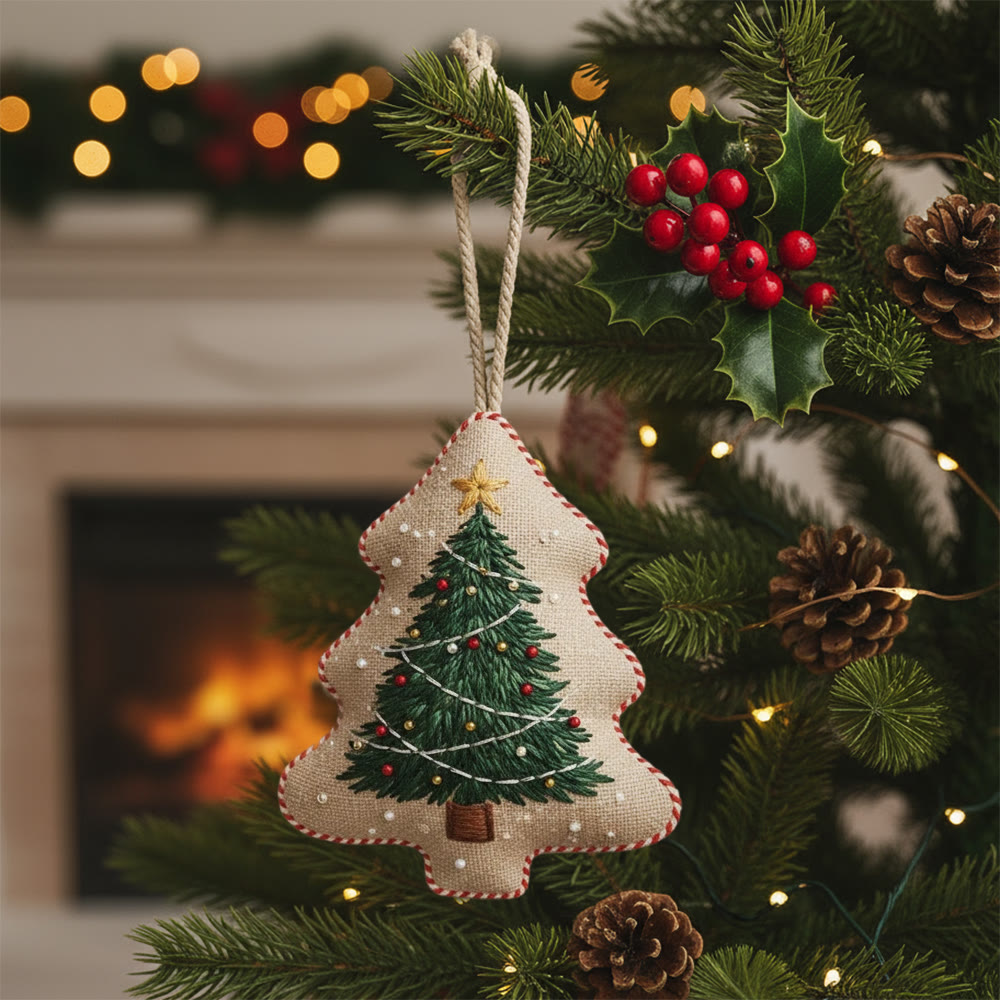 Rubbyoo Tree-shaped Embroidery Kit - Classic Christmas Tree | Diy Project For Beginners | Ideal For Cozy Home Decor - 6 inches hoop kit - image 1