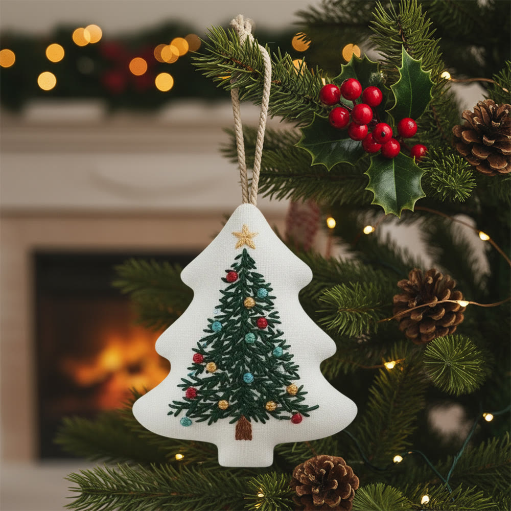 Rubbyoo Tree-shaped Embroidery Kit - Colorful Christmas Lights | Fun Crafting Experience | Brings Joy To Your Tree - 6 inches hoop kit - image 1