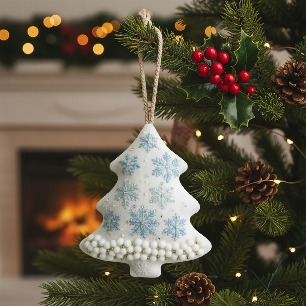 Rubbyoo Tree-shaped Embroidery Kit - Snowflakes And Pearls | Elegant Diy Craft | Lovely Addition To Festive Collection - 6 inches hoop kit - image 1