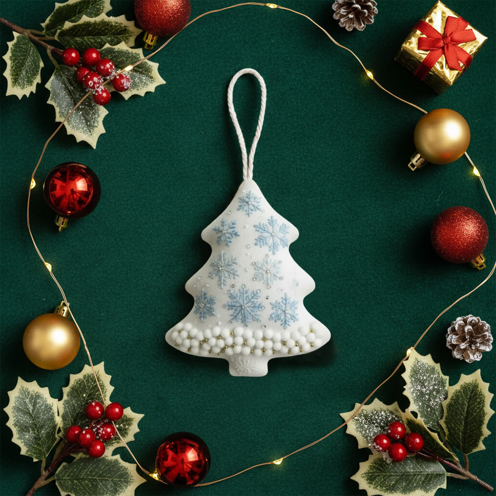 Rubbyoo Tree-shaped Embroidery Kit - Snowflakes And Pearls | Elegant Diy Craft | Lovely Addition To Festive Collection - image 10