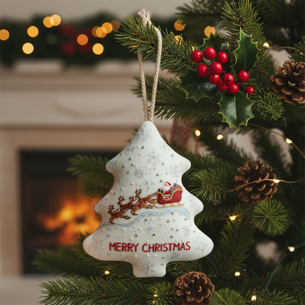 Rubbyoo Tree-shaped Embroidery Kit - Santa’s Sleigh Ride | Whimsical Embroidery Design | Heartwarming Christmas Keepsake - 6 inches hoop kit - image 1