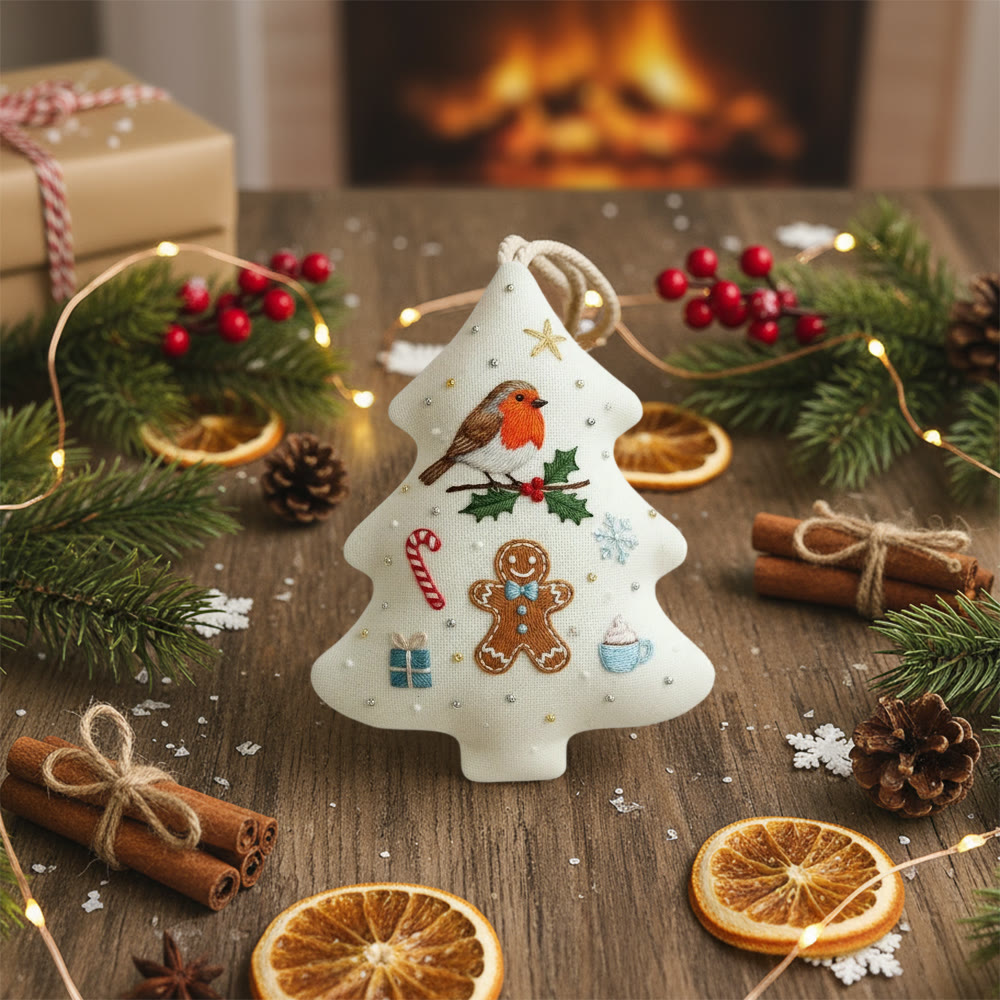 Rubbyoo Tree-shaped Embroidery Kit - Robin And Gingerbread | Festive Design | Ideal For Craft Lovers - image 8