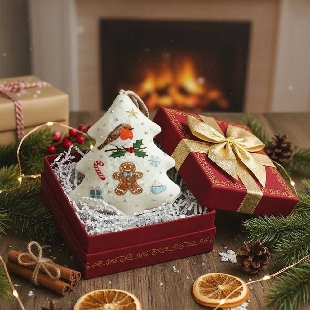 Rubbyoo Tree-shaped Embroidery Kit - Robin And Gingerbread | Festive Design | Ideal For Craft Lovers - image 7