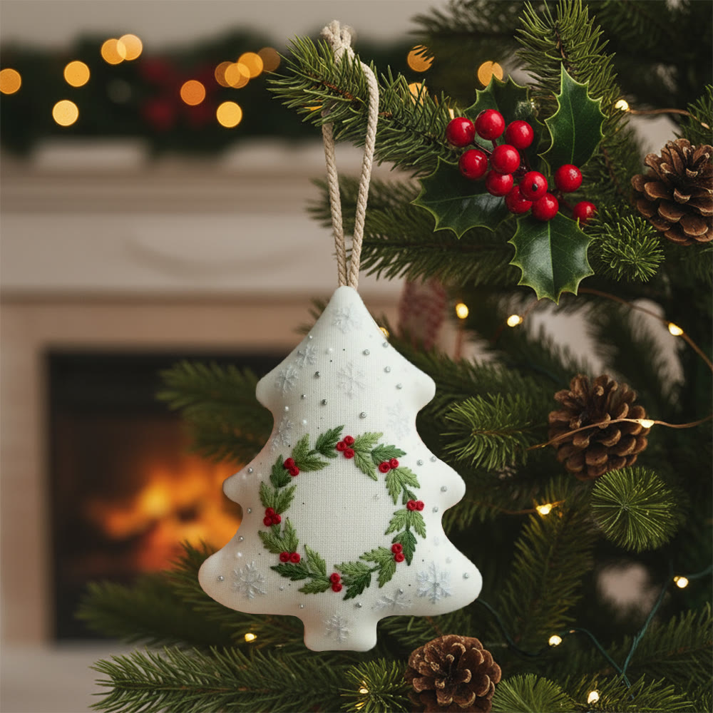 Rubbyoo Tree-shaped Embroidery Kit - Holly Wreath | Delicate Stitching | Perfect For Diy Enthusiasts - 6 inches hoop kit - image 1