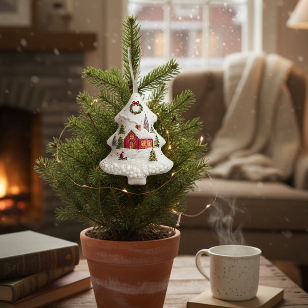 Rubbyoo Tree-shaped Embroidery Kit - Snowy Cottage | Embellished With Winter Charm | Unique Holiday Ornament - image 3