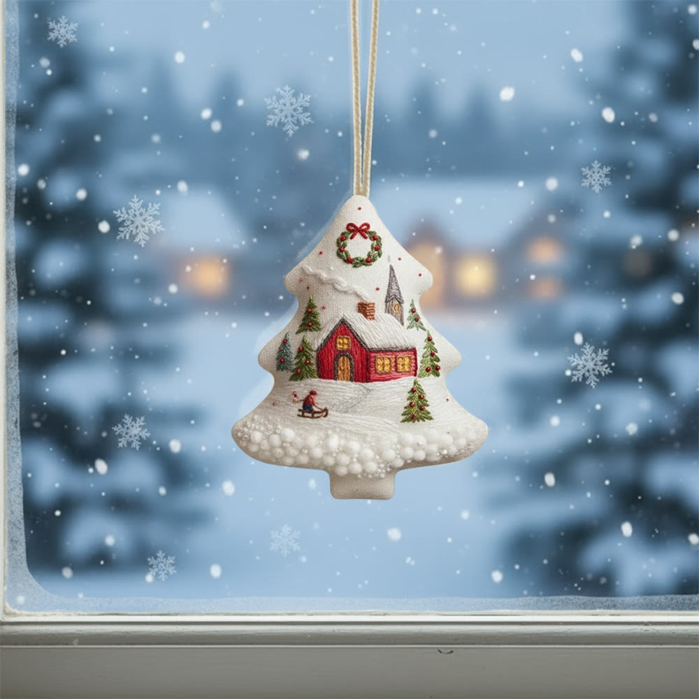 Rubbyoo Tree-shaped Embroidery Kit - Snowy Cottage | Embellished With Winter Charm | Unique Holiday Ornament - image 2