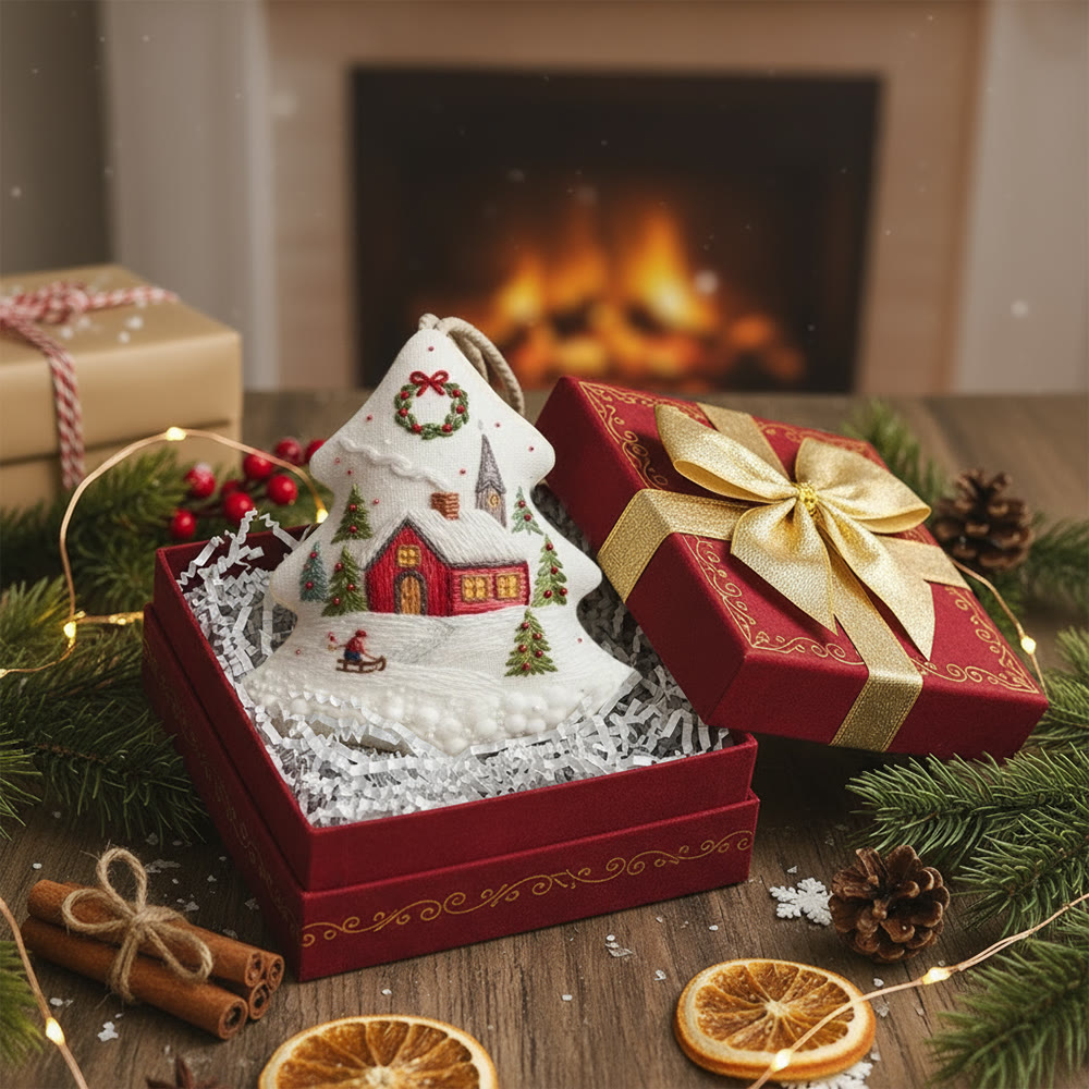 Rubbyoo Tree-shaped Embroidery Kit - Snowy Cottage | Embellished With Winter Charm | Unique Holiday Ornament - image 6