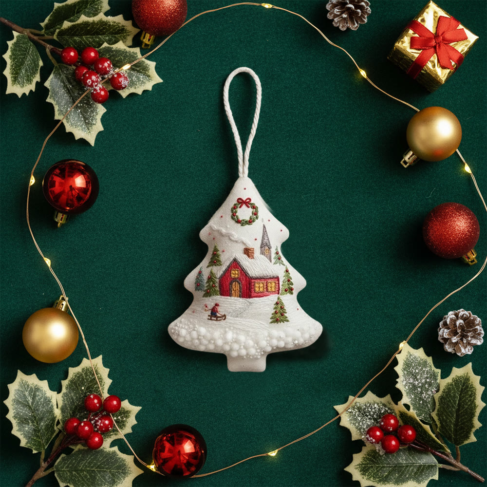 Rubbyoo Tree-shaped Embroidery Kit - Snowy Cottage | Embellished With Winter Charm | Unique Holiday Ornament - image 9