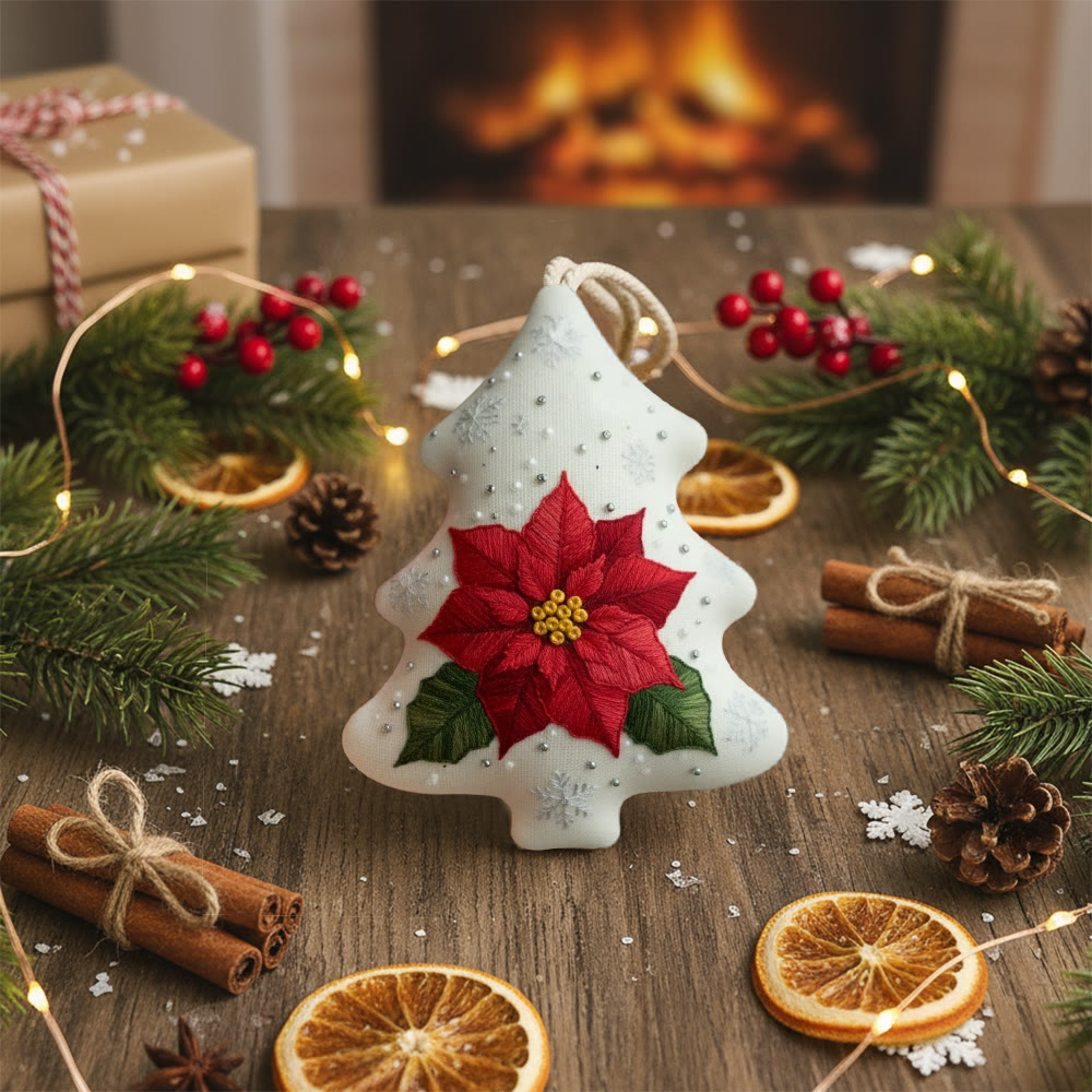 Rubbyoo Tree-shaped Embroidery Kit - Poinsettia | Beginner Friendly Handicraft | Diy Holiday Collection - image 2