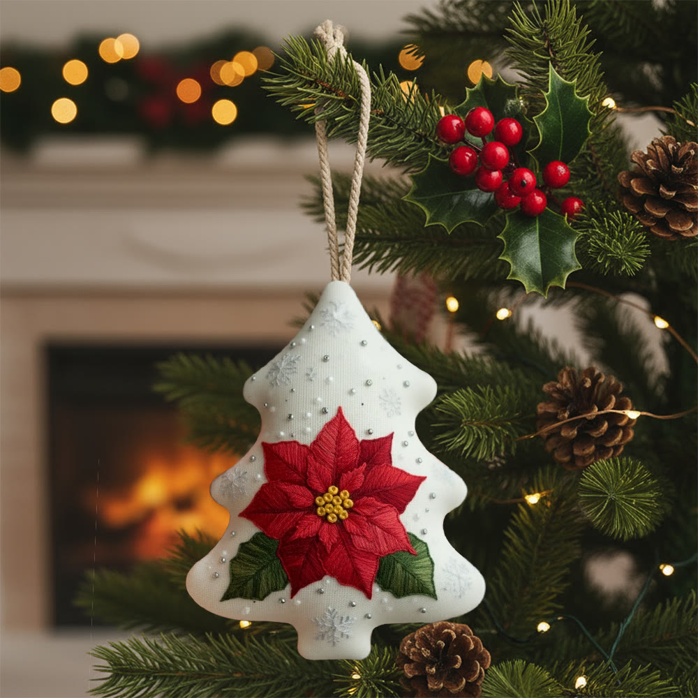 Rubbyoo Tree-shaped Embroidery Kit - Poinsettia | Beginner Friendly Handicraft | Diy Holiday Collection - 6 inches hoop kit - image 1