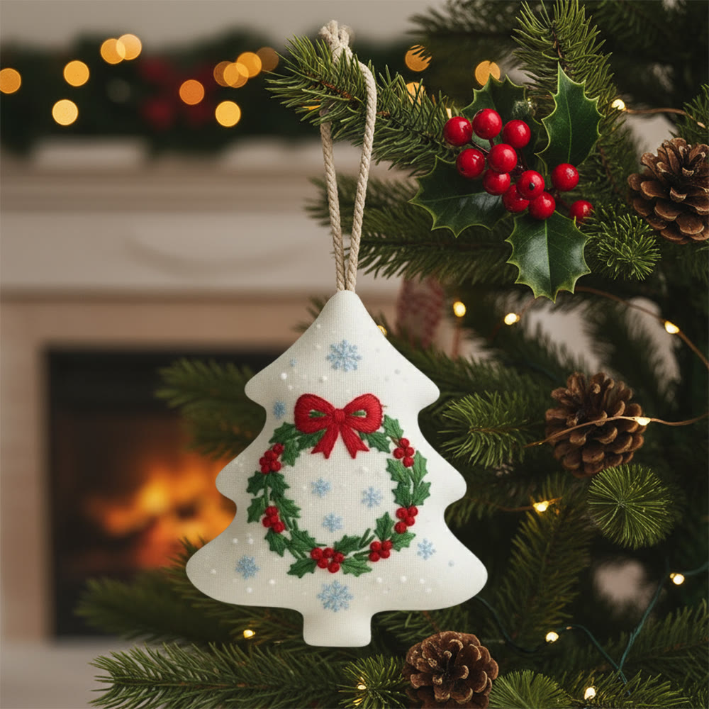 Rubbyoo Tree-shaped Embroidery Kit - Christmas Wreath | Personalized Stitch Art | Diy Wall Hanging  - 6 inches hoop kit - image 1