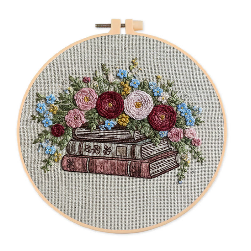 Rubbyoo Embroidery Kit - Floral Book Bouquet | Handcrafted Decorative Art | Perfect For Gift - 20*20cm - image 1