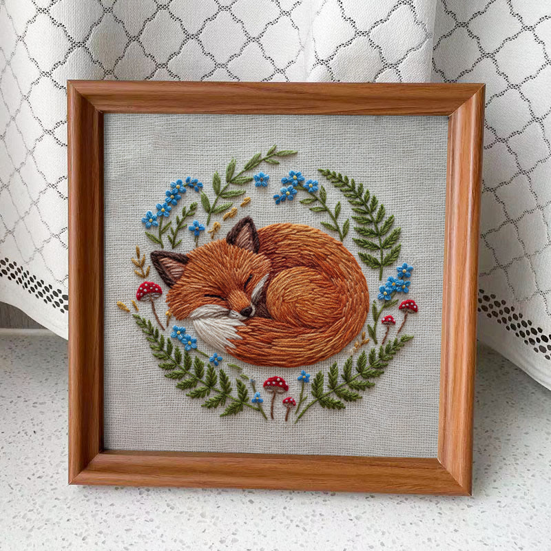 Rubbyoo Embroidery Kit - Sleeping Fox | Nature-inspired Handcrafted Art | Cozy Home Decor Piece - Embroidery Kit Plus An Extra Frame - image 4