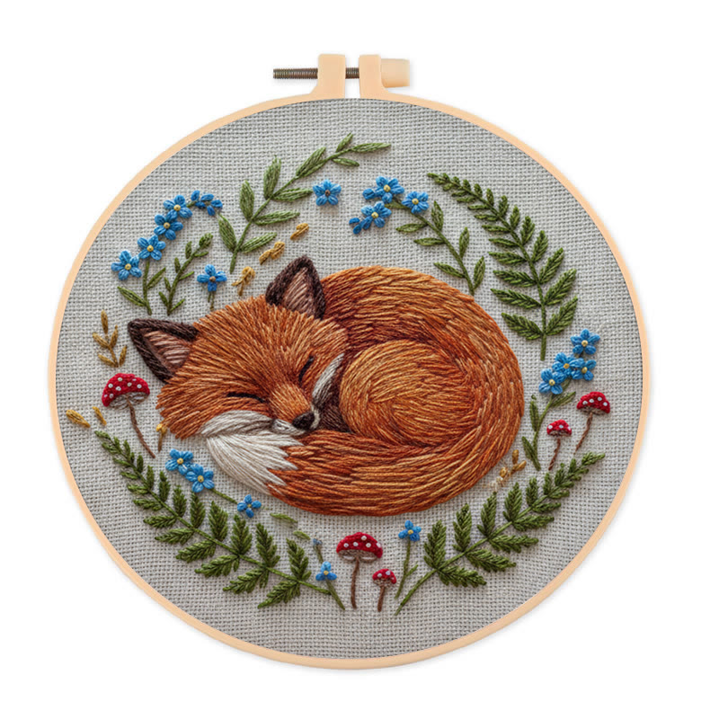 Rubbyoo Embroidery Kit - Sleeping Fox | Nature-inspired Handcrafted Art | Cozy Home Decor Piece - 20*20cm - image 1