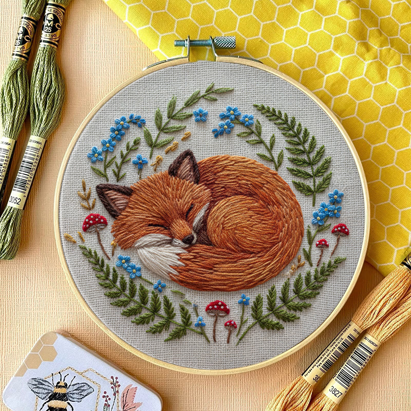 Rubbyoo Embroidery Kit - Sleeping Fox | Nature-inspired Handcrafted Art | Cozy Home Decor Piece - image 2