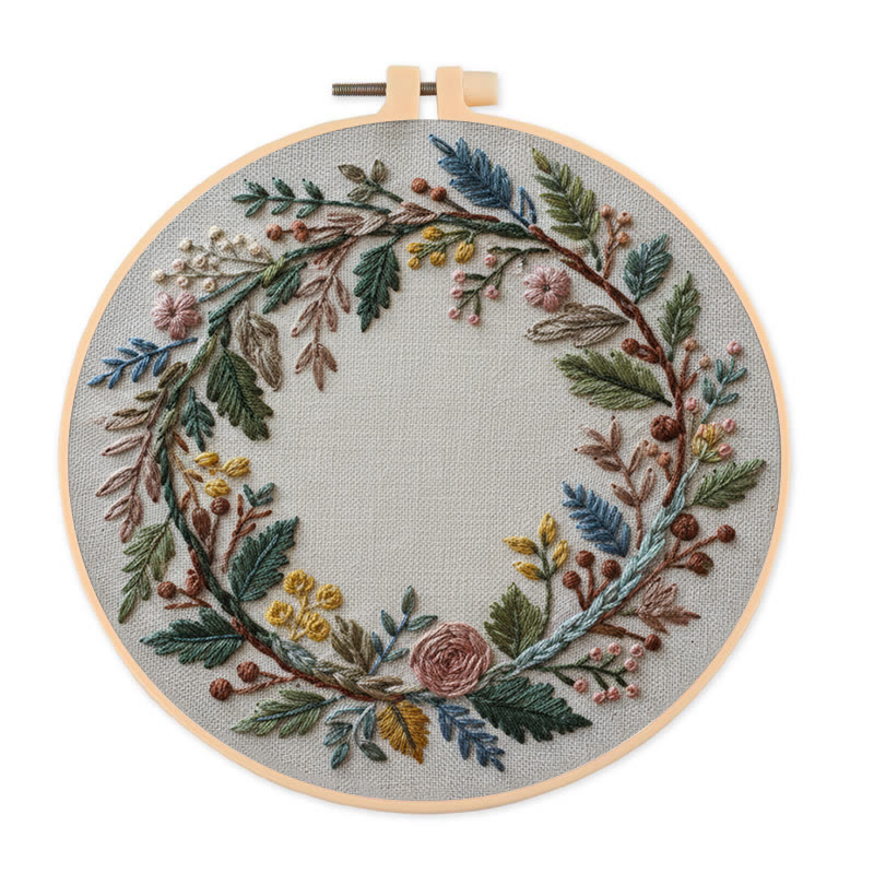 Rubbyoo Embroidery Kit - Floral Wreath | Handcrafted Art | Perfect For Diy Projects - 20*20cm - image 1