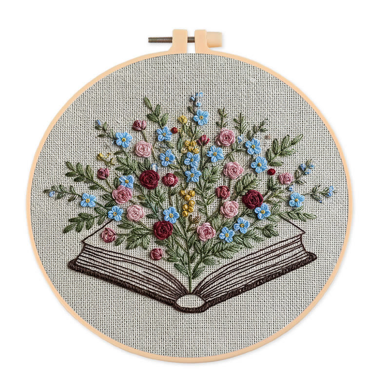 Rubbyoo Embroidery Kit - Blooming Book Bouquet | Handcrafted Floral Art | Perfect For Craft Lovers - 20*20cm - image 1