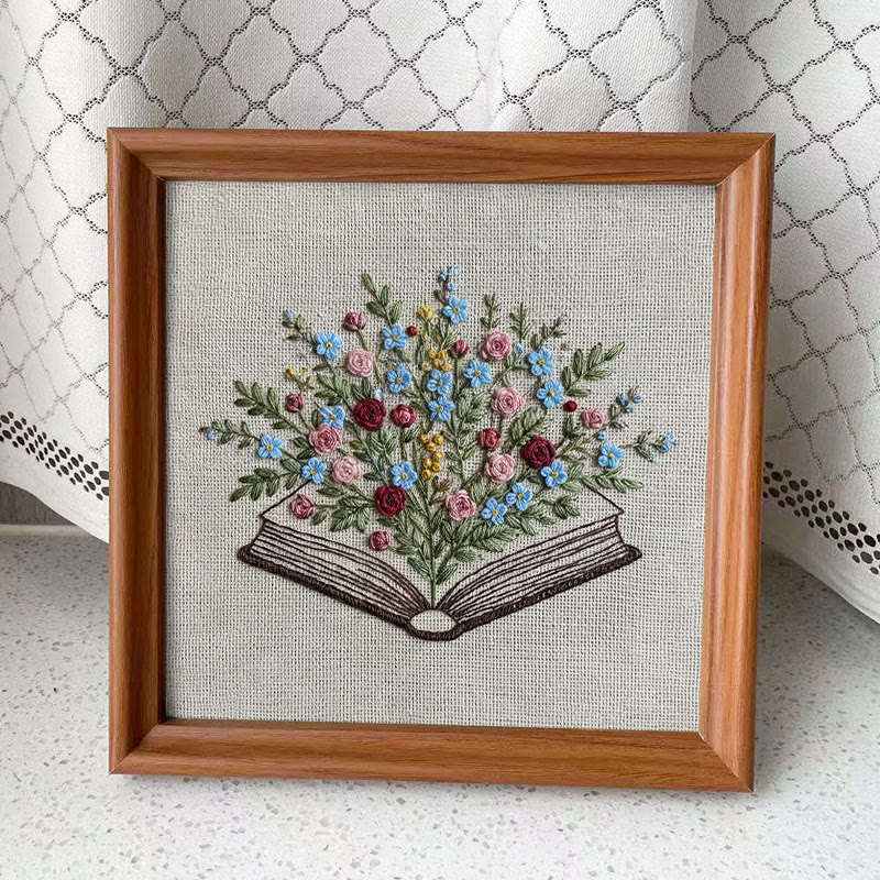 Rubbyoo Embroidery Kit - Blooming Book Bouquet | Handcrafted Floral Art | Perfect For Craft Lovers - Embroidery Kit Plus An Extra Frame - image 4