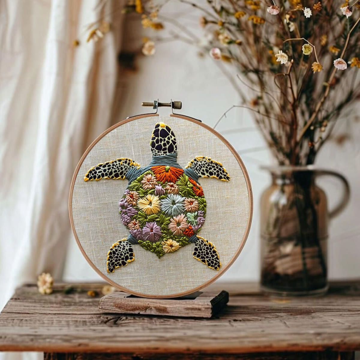 Rubbyoo Embroidery Kit - Floral Turtle Design | Nature-inspired Handcrafted Art | Ideal For Creative Crafters - image 2
