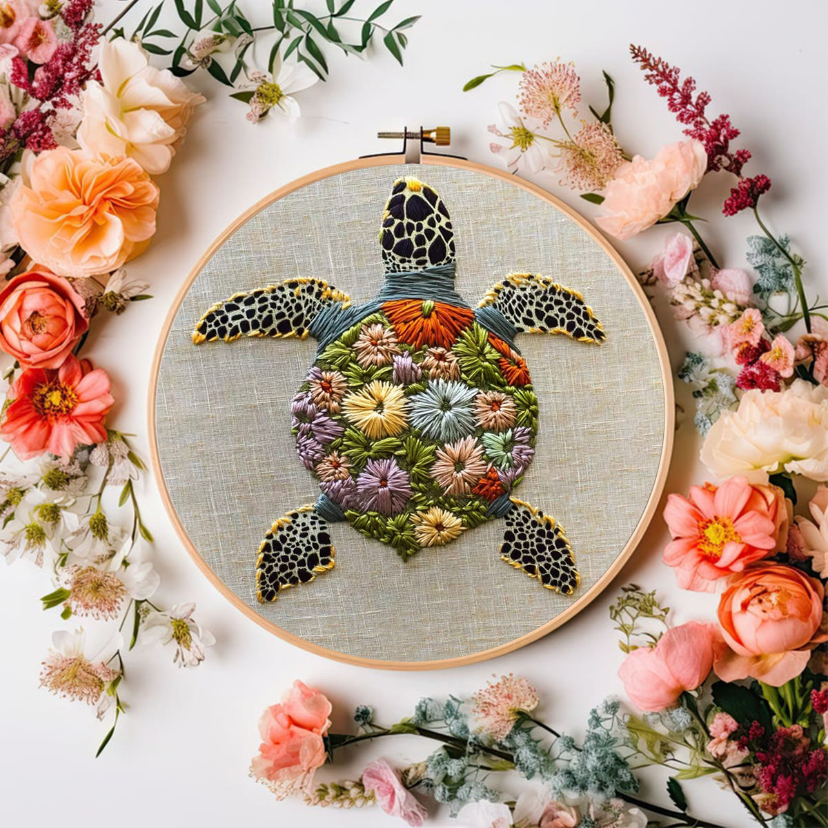 Rubbyoo Embroidery Kit - Floral Turtle Design | Nature-inspired Handcrafted Art | Ideal For Creative Crafters - image 5