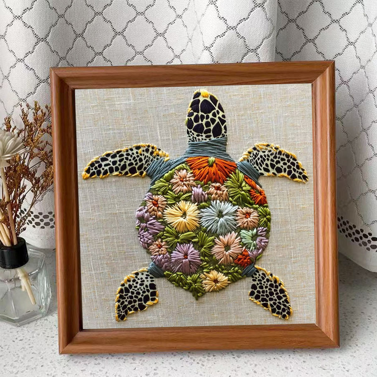 Rubbyoo Embroidery Kit - Floral Turtle Design | Nature-inspired Handcrafted Art | Ideal For Creative Crafters - Embroidery Kit Plus An Extra Frame - image 4