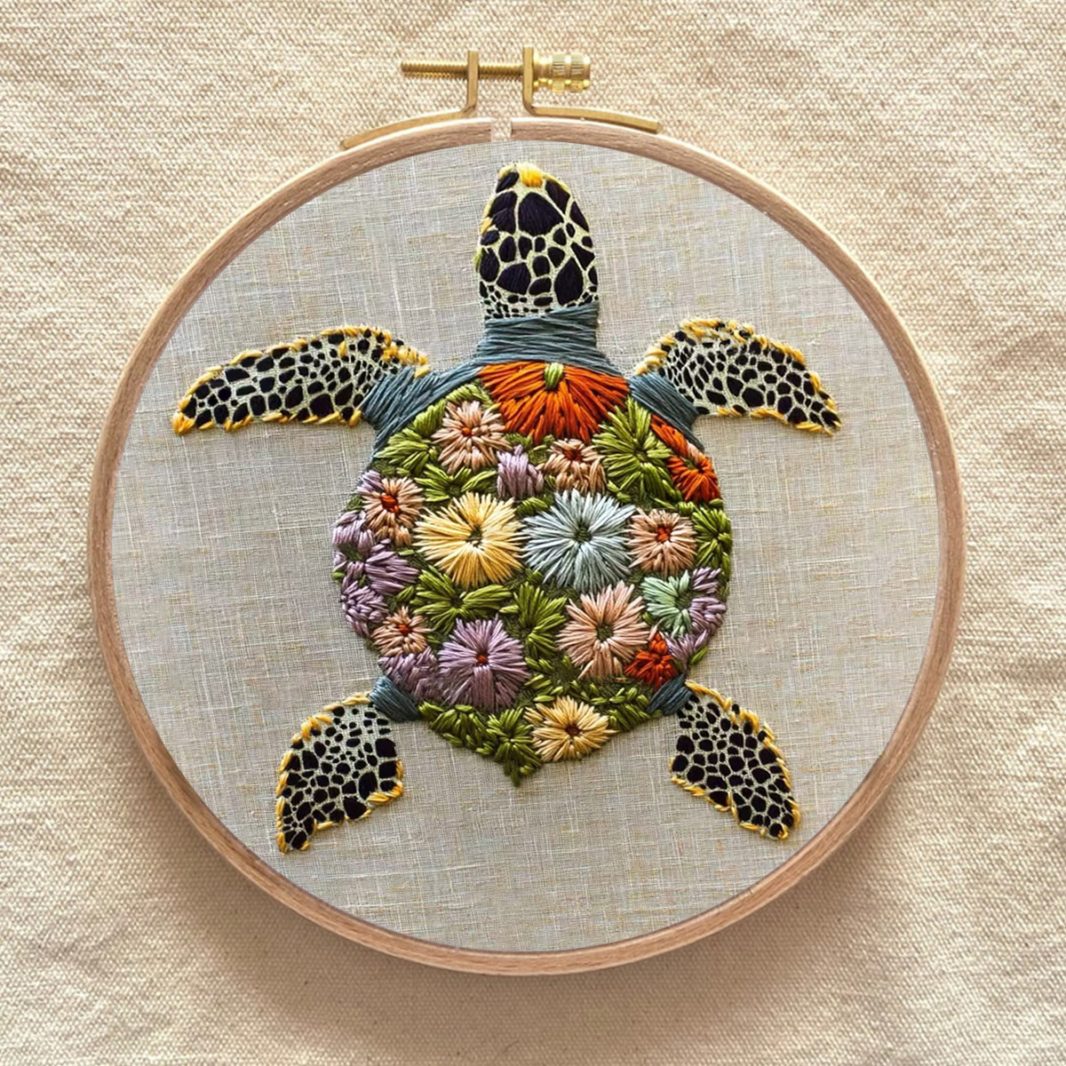 Rubbyoo Embroidery Kit - Floral Turtle Design | Nature-inspired Handcrafted Art | Ideal For Creative Crafters - image 3
