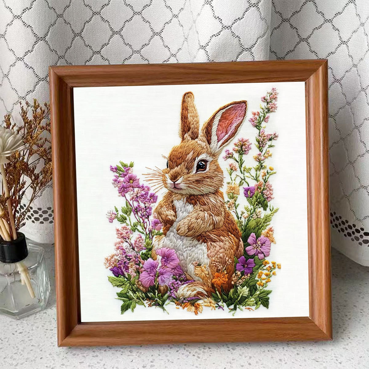 Rubbyoo Embroidery Kit - Bunny In Blooming Garden | Handcrafted Nature Art | Ideal For Animal Lovers - Embroidery Kit Plus An Extra Frame - image 4