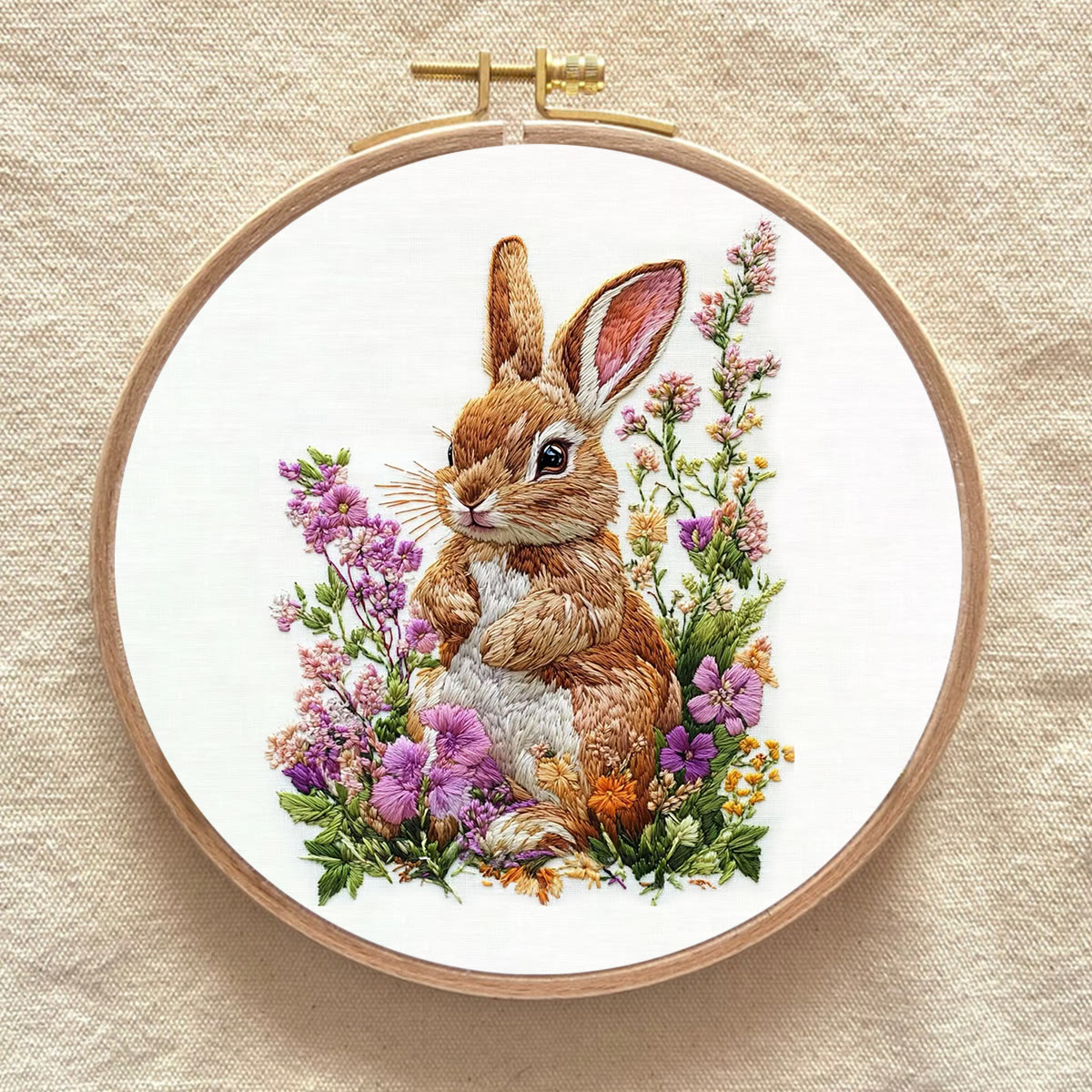Rubbyoo Embroidery Kit - Bunny In Blooming Garden | Handcrafted Nature Art | Ideal For Animal Lovers - image 2