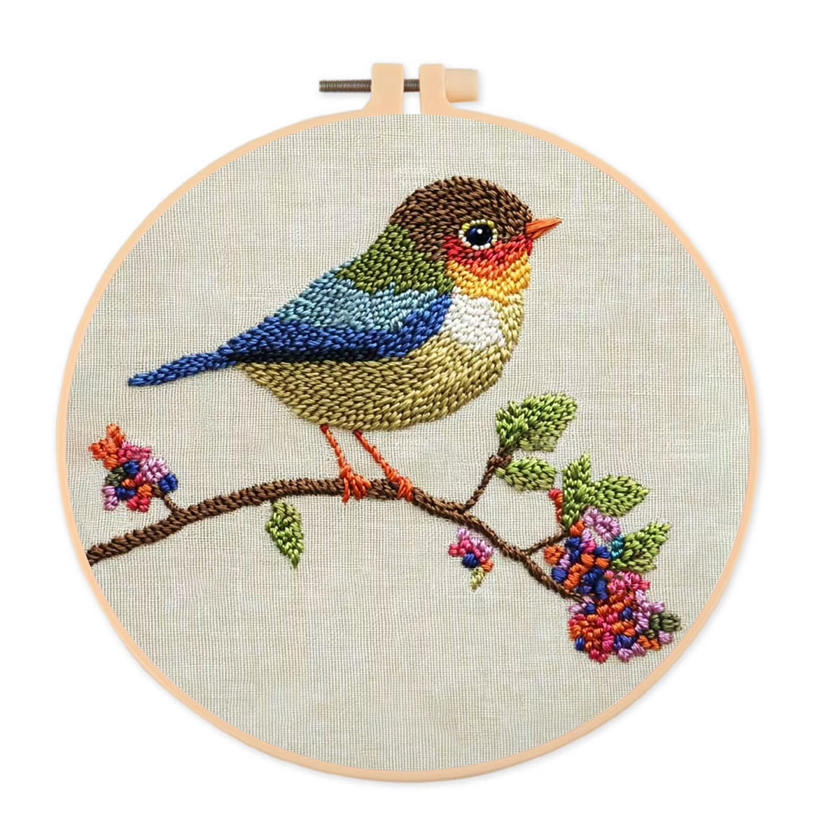 Rubbyoo Embroidery Kit - Vibrant Bird On Branch | Artistic Floral Needlework | Perfect For Embroidery Beginners - 20*20cm - image 1
