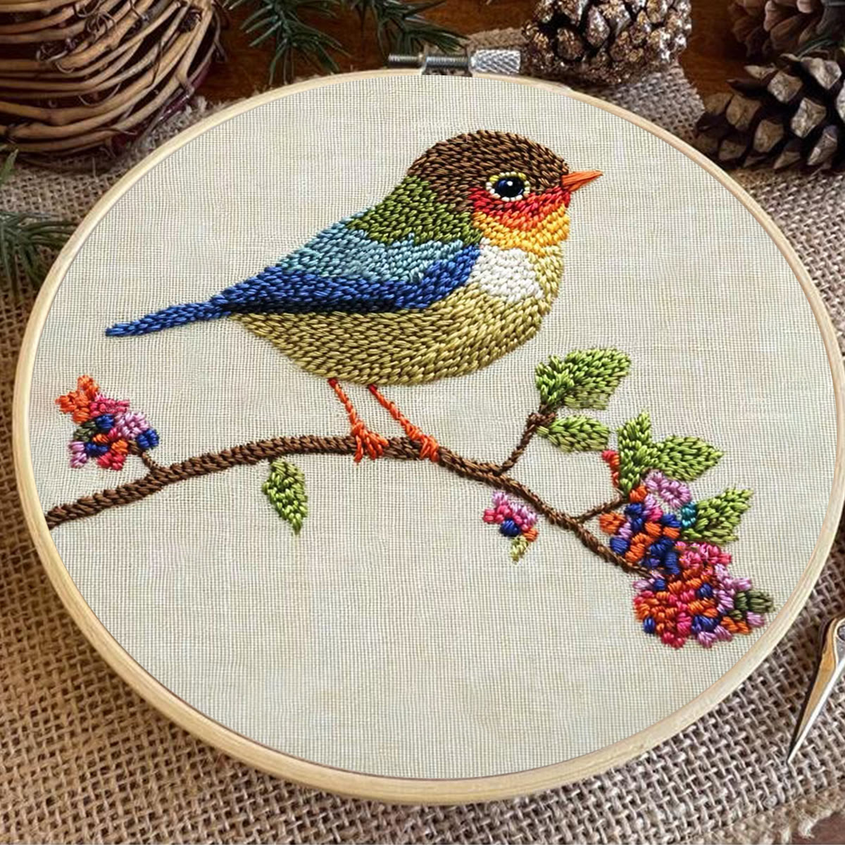 Rubbyoo Embroidery Kit - Vibrant Bird On Branch | Artistic Floral Needlework | Perfect For Embroidery Beginners - image 7