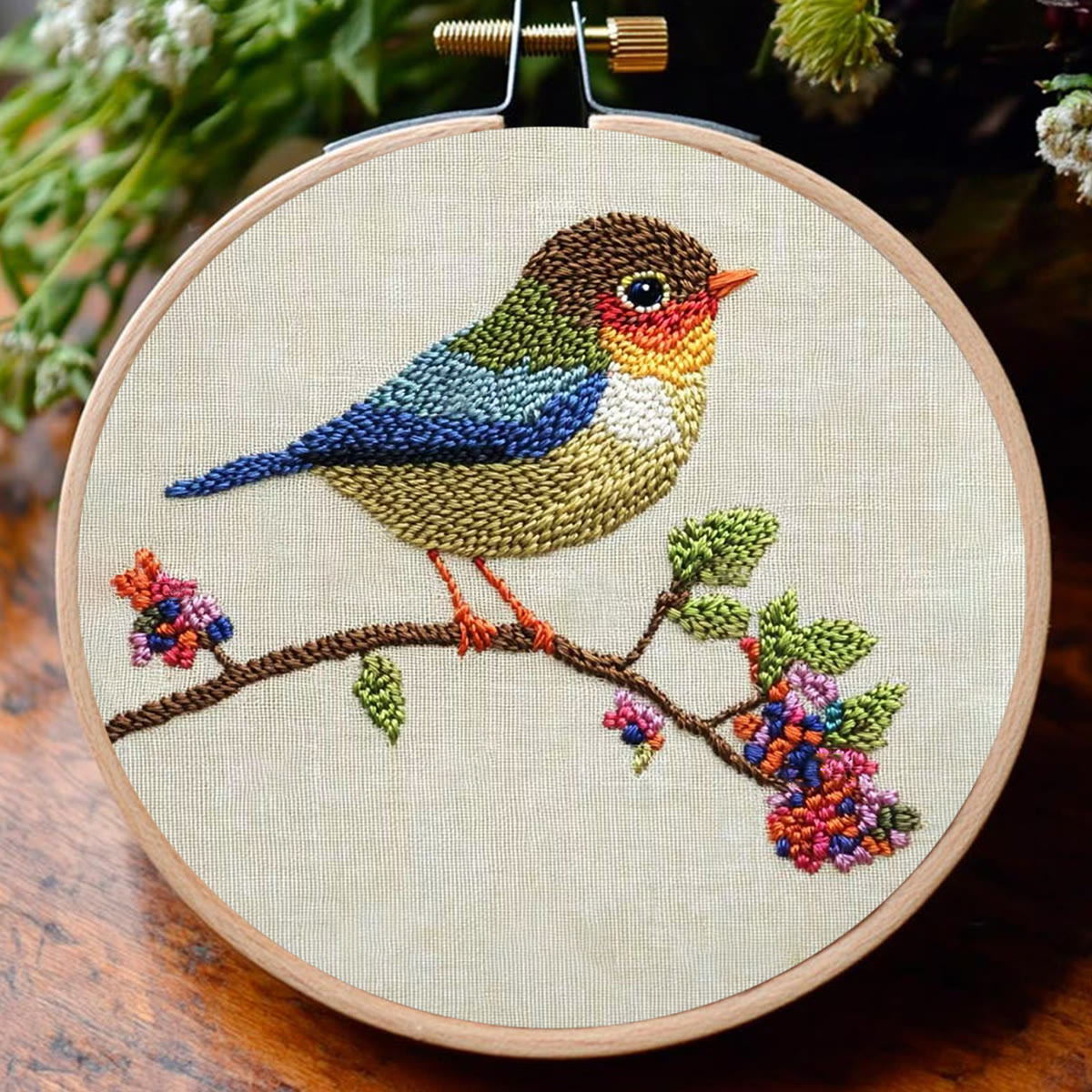 Rubbyoo Embroidery Kit - Vibrant Bird On Branch | Artistic Floral Needlework | Perfect For Embroidery Beginners - image 3