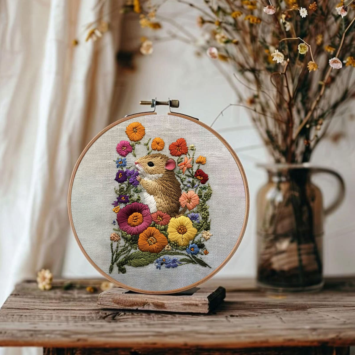 Rubbyoo Embroidery Kit - Adorable Mouse In Floral Garden | Handcrafted Nature Art | Perfect For Embroidery Starters - image 2
