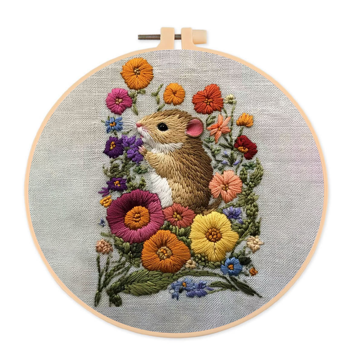 Rubbyoo Embroidery Kit - Adorable Mouse In Floral Garden | Handcrafted Nature Art | Perfect For Embroidery Starters - 20*20cm - image 1