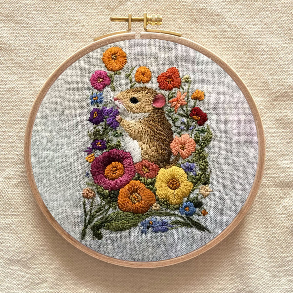 Rubbyoo Embroidery Kit - Adorable Mouse In Floral Garden | Handcrafted Nature Art | Perfect For Embroidery Starters - image 3