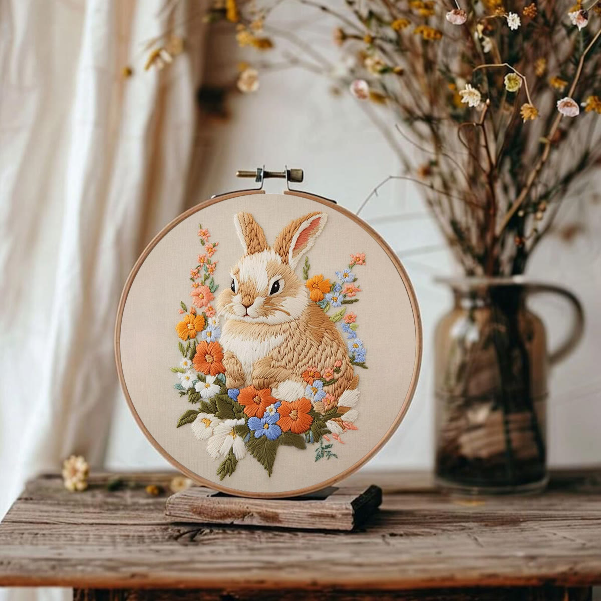 Rubbyoo Embroidery Kit - Bunny Among Blooms | Handcrafted Floral Art | A Delightful Diy Project - image 2